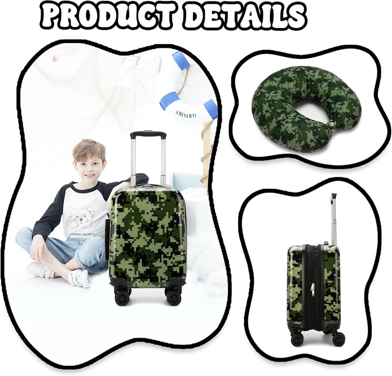 Esteemly Kid's Luggage Set 2 Piece Suitcase Set 16" Hardside Luggage with Spinner Wheels Girls Carry on Toddler Travel Rolling Suitcase with Neck Pillow Airline Approved - Image 4